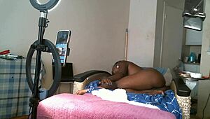 Solo Sexy African American MILF Teasing Her Saggy Boobs