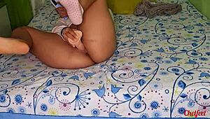 Young Petite Amateur Fucks Pussy with Dildo While Tinder Date Teases Feet