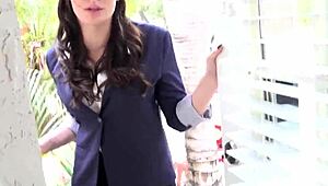 Busty realtor gives blowjob to landlord before they have sex