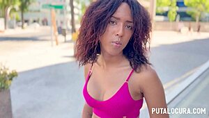 Putalocura Catches Shy Curly Latina Luna Blackx in Shorts for Cum in Mouth