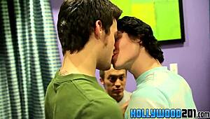 hot twinks bang hard in bareback threesome with big dicks