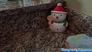 Busty realtor gives blowjob to landlord before they have sex