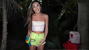 Johnny loves fucking his horny stepsister Mackenzie Mace outdoors after scaring him at the park, including anal, facial, and caring touches.