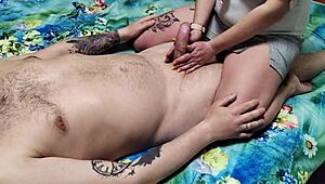 Teen Emma gives handjob titsjob blowjob till cum on birthday