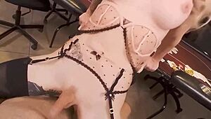 The shemale sucks the croupier hard, then rides him in rough assfucking cowgirl