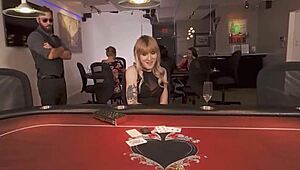 The shemale sucks the croupier hard, then rides him in rough assfucking cowgirl