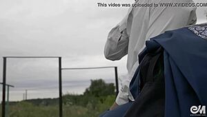 Watch the guy next door strip naked and cum outdoors!