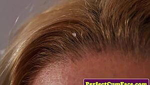 Bigtitted jizz babe pulls facial cumshot with sultry sucking skills