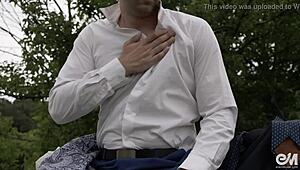 Watch the guy next door strip naked and cum outdoors!