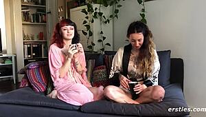 Amateur lesbians playing with whipped cream.