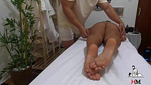 Latina wife grabs therapist's cock in tantric massage