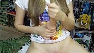 Cute Amily says, Let me show you how to stroke that cock right!