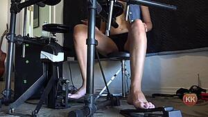 drummer uses pedal pump on feet