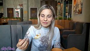 dude, remote vibrator on Letty Black in crowded cafe!