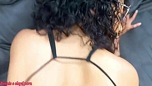 Grabbing the big-assed ebony bent over giving hot cum to her pussy full on red