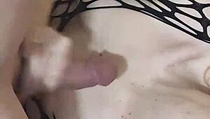 Milf Rides Monster Cock in Fishnets! Cumshot!