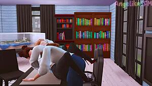 futanari boss lures secretary into deep throat test with massive tool.