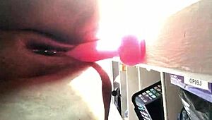 A pretty fat ebony woman drips wet from dildo play and squirting.