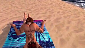 k and p get wild with intense lesbian action on the beach!