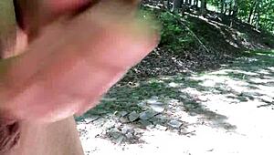 outdoor maledom session with ripped clothes, shaved cock, and creamy orgasms