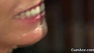 Horny Beauty Swallows Cum After Intense Blowbang Session