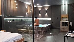 i was in the bathtub when this wild sex started, the brunette couldn't handle my big black cock!