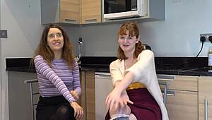 sweet students celebrate their reunion with fingering, muff diving, ass play, and vibrator toys, humorous and erotic