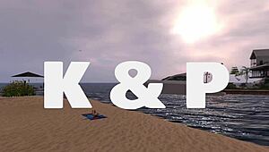 k and p get wild with intense lesbian action on the beach!