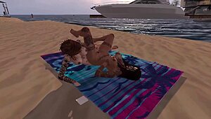 k and p get wild with intense lesbian action on the beach!
