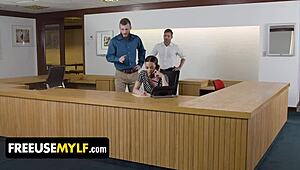 Freeuse MILF - Obedient Receptionist Satisfies Two Horny Colleagues All Over the Office Space