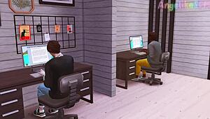 futanari boss lures secretary into deep throat test with massive tool.