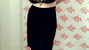 Mariaold milf teases with natural big tits in black stockings and high heels