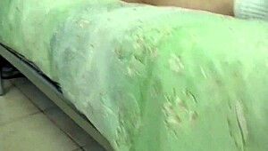 when elena lay on bed, she felt cock slam her friend's pussy hard.