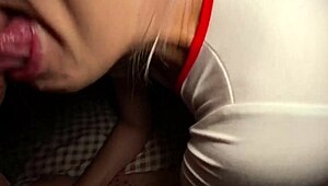 hot blonde stepsister rides raw, showing off big ass and moaning loud after college lessons.