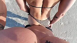 Hot couple fucks on public beach