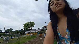 i go to the park and meet this lovely skinny girl.