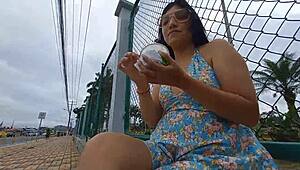 i go to the park and meet this lovely skinny girl.