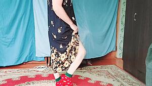 The hot blonde gay guy in a milf dress, youtuber crossdresserkitty, rides a twink with passion.