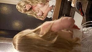 hot model in high heels and lingerie teases during photoshoot by dropping dress