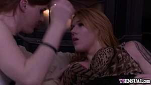 Busty Shemale Anal Fucked by a Redhead Slender Shemale