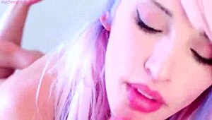 Blonde amateur gives sloppy blowjob and masturbates to cumshot