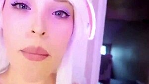 Blonde amateur gives sloppy blowjob and masturbates to cumshot