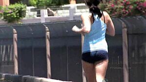 Ftv Brianne plays with a big dildo outdoors. Her brunette boobs bounce wild during solo masturbation.