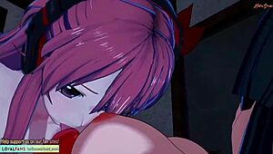 chelsea licks pussy then gets strapon fucked by akame in hentai