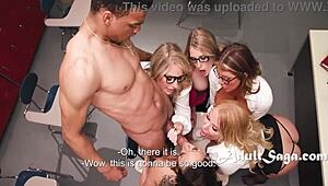 I can’t believe detention turned into a reverse gangbang by curvy milfs on my teen ass.