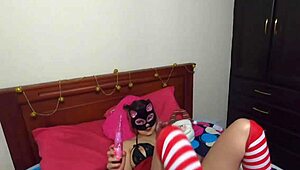 latina teen fucking herself with her first dildo