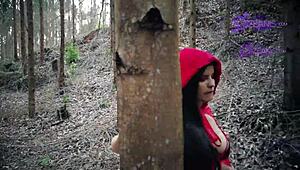 Tatiana Morales as Little Red Riding Hood gets lost in the forest, where the wolf fucks her ass, mouth, and cums.