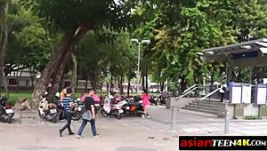 kinky asian teen riding big in public