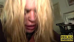 i'm watchin this kinky blonde gag on dick