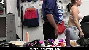 Big tits teen shoplifter caught and fucked hard by security guard!